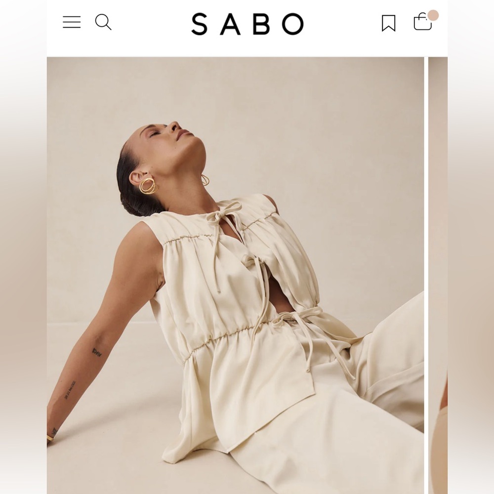 Sabo Skirt Cream Satin Drawstring Peplum Top